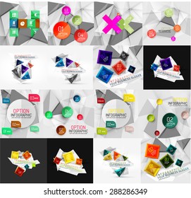 Conjunto de luminosidad, opción de diseño de papel, plantillas de banner infográfico. Varias formas geométricas universales con texto de ejemplo, pasos, conexiones