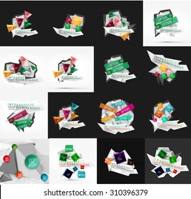 Set of light, paper design option infographic banner templates. Various universal geometric shapes with sample text, steps, connections