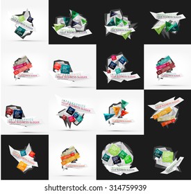 Set von hellen, Papierdesign Option Infografik Banner Vorlagen. Verschiedene universelle geometrische Formen mit Beispieltext, Stufen, Verbindungen