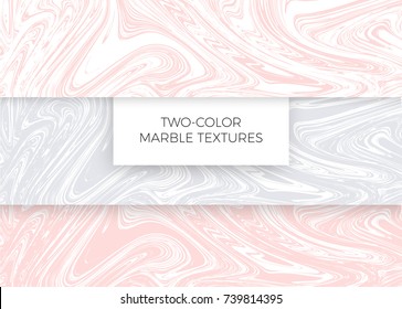 Set Of Light Pink And Gray Marble Textures. Vector Backgrounds.