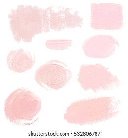Set of light pink pastel acrylic brush strokes, delicate vector textures for logo, decoration, wedding invitation
