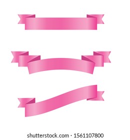 Set of light pink ribbon banners. Vector illustration.