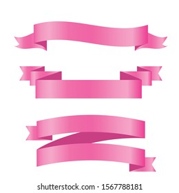 Set of light pink ribbon banners. Vector illustration.