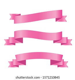 Set of light pink ribbon banners. Vector illustration.