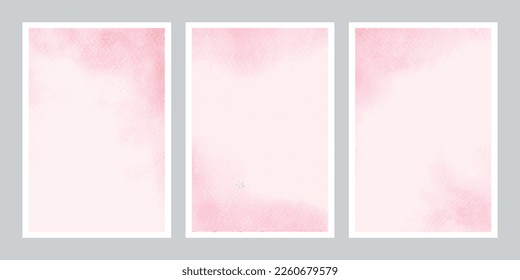 Colección de plantillas de fondo de la tarjeta de invitación abstracta con salpicaduras húmedas color de agua rosa claro. Ilustración del vector