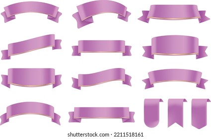 Set of Light Purple Color Ribbons and Tags isolated on white background. 3D Vector Illustration.