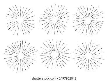 Set of light rays. Hand Drawing style.