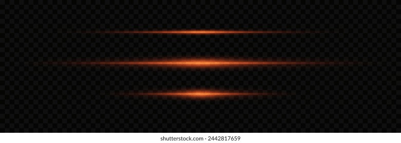 Set of light rays. Lines of light and glare. Neon horizontal highlights.