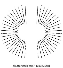 Set of light rays, sunburst and rays of sun. Design elements, linear drawing, vintage hipster style. Light rays sunburst, arrow, ribbon Vector Illustration 