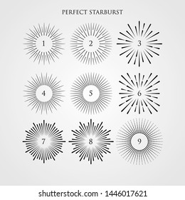 Set of light rays, sunburst and rays of sun. vintage hipster style. Light rays sunburst, arrow, ribbon Vector Illustration