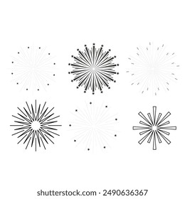 Set of light rays, sunburst and rays of sun. Design elements, linear drawing, vintage hipster style. Light rays sunburst, arrow, ribbon, and, for, the and ampersand. Vector Illustration