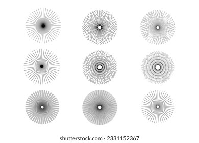 Set of light rays vintage hipster Sunburst style, sun bursting rays, vintage and Light rays, 70 vintage sunbeam spark, radial stripes ampersand, Sunrise rays Vector Illustration
