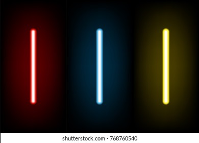 Set light red and blue, yellow neon letter I, vector