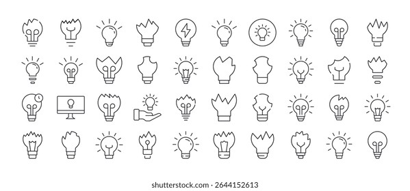 Set of Light Related Line Icons. Lamps and Broken Lamps Outline Signs for Graphic and Web Design, Apps, Adverts, Various Cards 