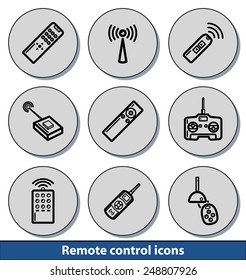 Set of light remote control icons with reflection line and thin lines