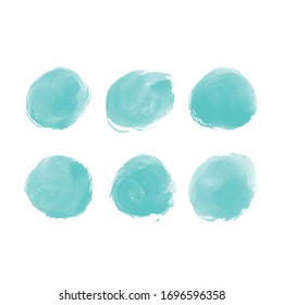 Set Of Light Sea Green Watercolor Circles. Set Abstract Pastel circle watercolor background. Spots on a white background.