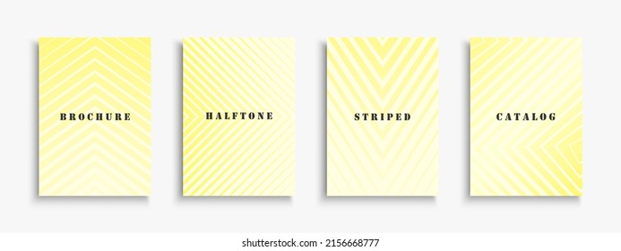 Set of light shiny covers, templates, backgrounds, placards, brochures, banners, flyers and etc. Abstract halftone striped yellow posters, cards, catalogs. Vibrant colors - bright sunny design.