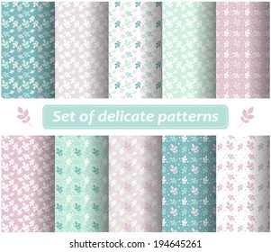 Set of light simple geometric patterns. Abstract seamless patterns with simple elements. Design for wrapping paper, web, gift paper, cover. Vector wrapping paper patterns.