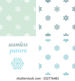 Set of light  simple seamless blue winter pattern with snowflakes