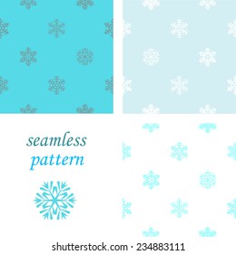 Set of light  simple seamless blue winter pattern with snowflakes