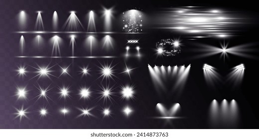 Set of light spotlight effects.Lens flare, explosion,sparkle, dust,line,solar flare, spark and stars.	