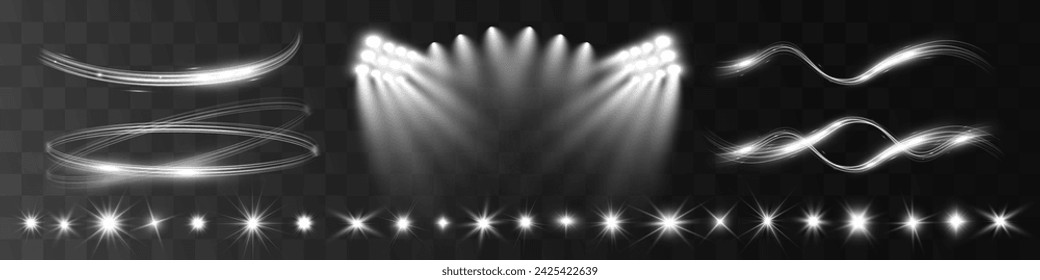 Satz von Licht-Scheinwerfer-Effekte.Lens Flare, Explosion, Funkeln, Staub, Linie, Solar Flare, Funken und Sterne.