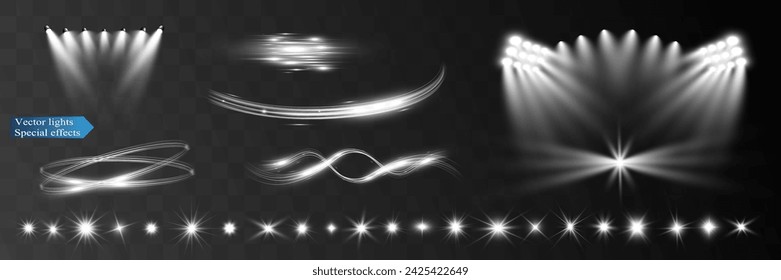 Set of light spotlight effects.Lens flare, explosion,sparkle, dust,line,solar flare, spark and stars.