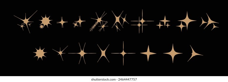 A set of light, star and flame icon illustrations with twinkle twinkle light effect. set of brown stars. eps10.