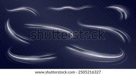 Set of light trail lines, fire trail waves and glow curve curls.  Imitation of the exit of cold air from the air conditioner. 
