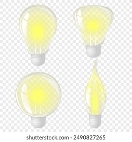 Coloque la bombilla transparente. Lámpara eléctrica. Plantilla creatividad idea innovación empresarial. Ilustración vectorial.