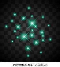 Set of light turquoise sparkles on a transparent background vector