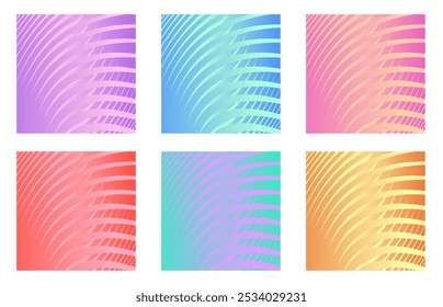 Set of light vertical abstract backgrounds from stripes. Gradient vector blue, lilac, pink, yellow background with gradient. Background for flyer, banner, cover, poster.
