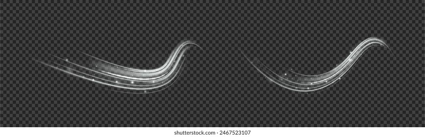 Set of light waves, fire trace lines and heating curve rotation. Racing cars dynamic flash effects city road with long exposure. Speed connection background.