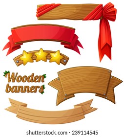 Set of light wooden banners 2. Cartoon vector illustration. 