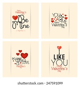 a set of light yellow cards with different styles of text and hearts