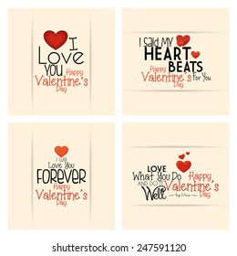 a set of light yellow cards with different styles of text and hearts
