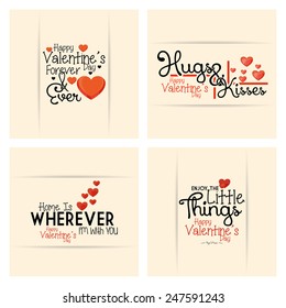 a set of light yellow cards with different styles of text and hearts