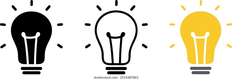 Set of lightbulb icon. Idea symbol, electric lamp.
