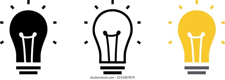 Set of lightbulb icon. Idea symbol, electric lamp.