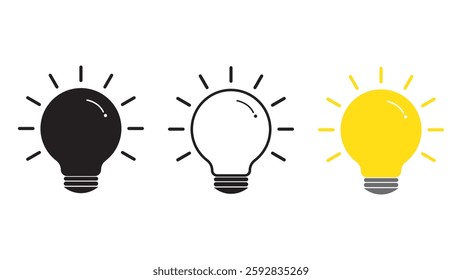 A set of lightbulb include black white and yellow on white background for creative thinking idea and problem solving solution concept by ESP vector illustration.