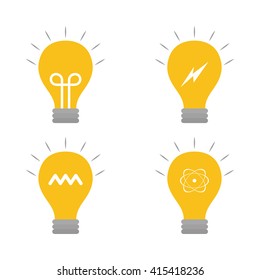 Set of lightbulbs with icons on a white background