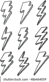 Set Of Lightening Bolt Icon - Illustration. 