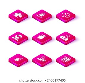 Encender, Quemar coche, Máscara de ladrón, granada de mano, reloj de cronómetro dinamita, Tumba con lápida, Esposas y escotillas para recoger el icono. Vector