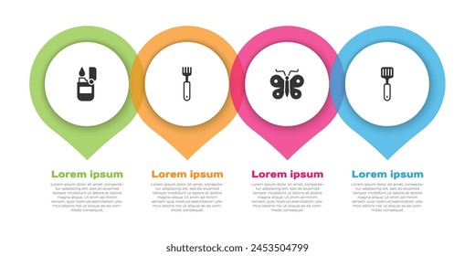 Set Lighter, Fork, Butterfly and Spatula. Business infographic template. Vector