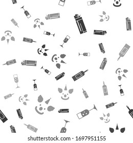 Set Lighter , Glass of champagne , Bottle of wine  and Clown head  on seamless pattern. Vector
