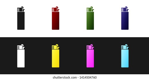 Set Lighter icon isolated on black and white background. Vector Illustration