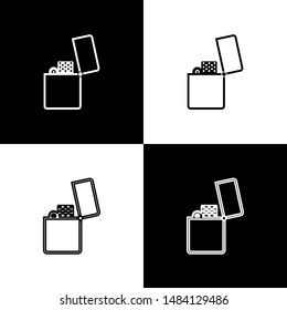 Set Lighter icon isolated on black and white background.  Vector Illustration