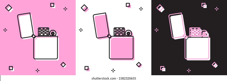 Set Lighter icon isolated on pink and white, black background.  Vector Illustration