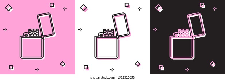Set Lighter icon isolated on pink and white, black background.  Vector Illustration