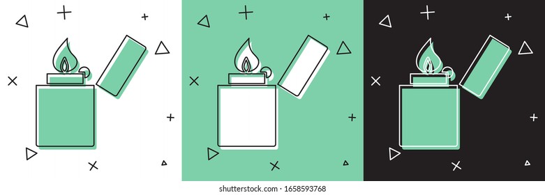 Set Lighter icon isolated on white and green, black background.  Vector Illustration